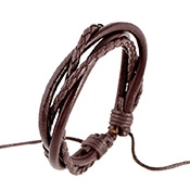 Detail of adjustable brown braided leather strap with handcrafted sliding knot closure