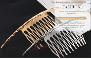 Macro detail of gold and silver hair combs with hammer texture finish
