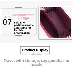 Detail of adjustable dividers inside travel shoe bag for flexible storage space