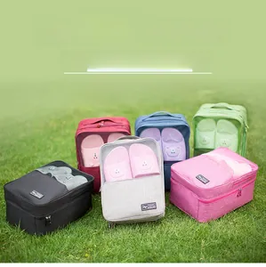 Portable double-layer cation oxford travel shoe bags in multiple colors on grass