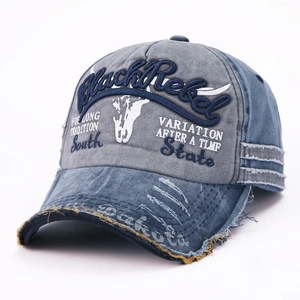 Vintage gewaschene Navy-Baseballkappe mit Black Rebel Stickerei und Distressed-Effekten
