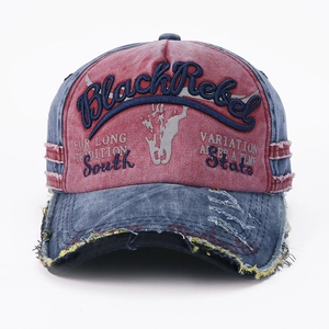 Vintage gewaschene Baseballkappe mit Black Rebel Stickerei und Distressed-Effekt