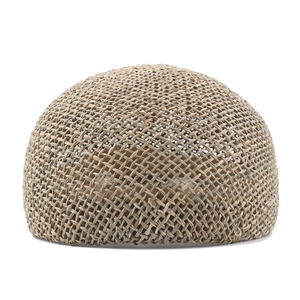 Men's summer straw woven beret with breathable hollow structure in natural tan color