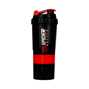 Shaker de sport noir et rouge de grande capacité avec logo Spider pour fitness et muscu