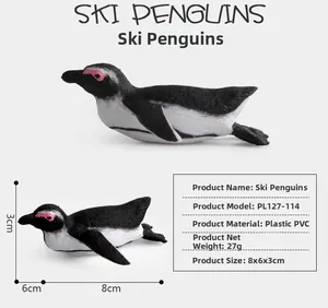Detailed size view of a realistic penguin figure model showing dimensions and PVC texture