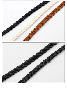 Detailed comparison of woven PU leather strap front and back textures in three colors