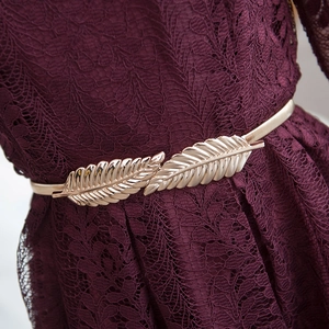Elegant gold metal leaf elastic waist belt for women, metallic snake chain accessory
