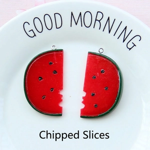 Realistic resin watermelon slice pendant with bite mark for DIY summer jewelry making
