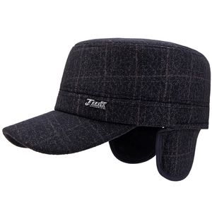 Winter Karo-Flachdeckelmütze mit Ohrenklappen und dickem Thermofutter für Herren