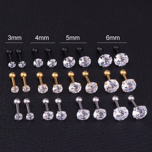 Round Cubic Zirconia Stainless Steel Cartilage Ear Stud Piercing Screw Back Earrings Fashion Body Jewelry