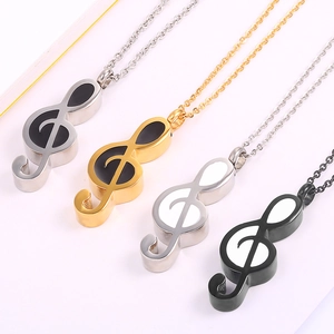 Treble clef music note pendant necklace in titanium steel showing four color variations