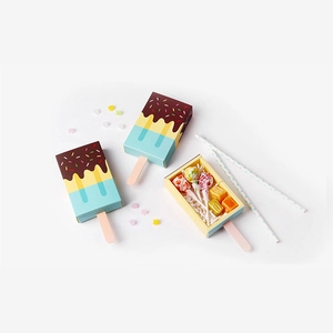 Creative macaron popsicle-shaped paper gift box with drawer design and wooden handle