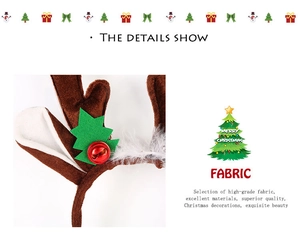 Détails du serre-tête bois de renne de Noël avec tissu doux et clochette festive