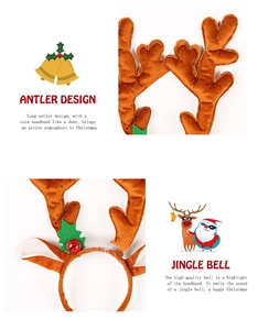 Détails serre-tête de Noël avec bois en peluche et clochette sur une mise en page grillagée