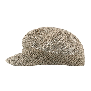 Summer breathable mesh straw newsboy cap with octagonal top for women in natural khaki