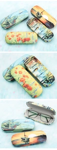 Detailed view of artistic oil painting glasses cases with hardshell flip-top and soft lining