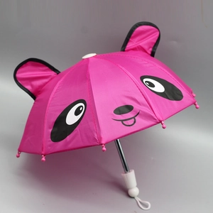 Pink cartoon panda doll umbrella with 3D ears and metallic handle for 18 inch dolls