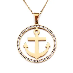 Collana Con Ciondolo Ancora Rotondo Acciaio Inossidabile Strass Stile Nautico Gioielli Di Moda Per Uomini Donne