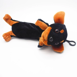 Realistisches Rottweiler Plüschmäppchen und Schreibwarenetui mit schwarzem Schlüsselanhänger