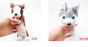 Detail view of plush bulldog and husky shaped high-capacity stationery pencil cases