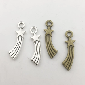 Set of four hollow star metal charms in bright silver and antique bronze for DIY jewelry