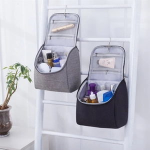 Hanging grey oxford cloth travel organizer bag with multi-layer storage compartments