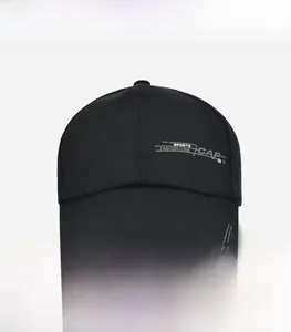 Detail of black canvas baseball cap featuring silver Sports Fashion Line Cap-87 text