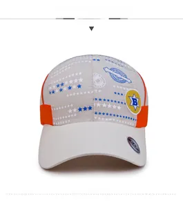 Front view of kids quick-dry baseball cap with star prints and a round yellow badge