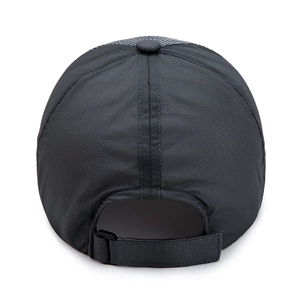 Rear view of dark grey ripstop sun hat with adjustable velcro strap and breathable mesh