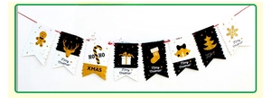 Detail of Christmas cartoon paper banner set with Santa and reindeer on white background