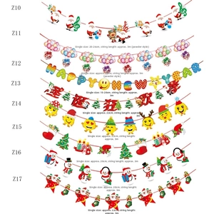 Detailed view of 8 festive Christmas and New Year paper banners with Santa and snowman motifs