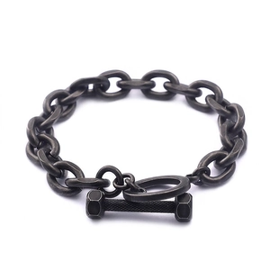 Men Chain Bracelet Stainless Steel Dumbbell Barbell Toggle Clasp Industrial Fitness Style Jewelry Accessory