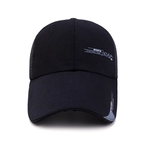 Men's black mesh sports baseball cap with long visor and breathable mesh back