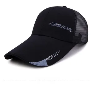 Detail showing breathable mesh back and printed sports lettering on the black baseball cap
