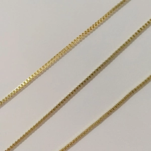 Detailed macro view of 2-piece gold-plated box chains for masks or glasses
