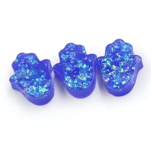 Three deep blue resin Hamsa hand charms with glitter inlay for jewelry making