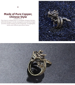 Macro detail of a bronze dragon ring showing intricate copper scales and craftsmanship