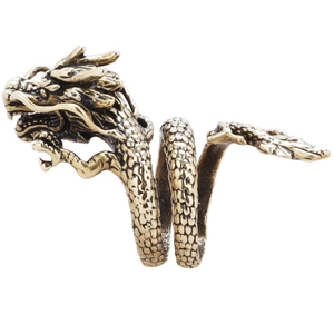 Vintage bronze dragon wrap ring with detailed scales and adjustable open design for men