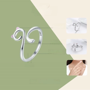 Detail of S925 sterling silver cat ear ring with pink enamel and 1.6g weight specs