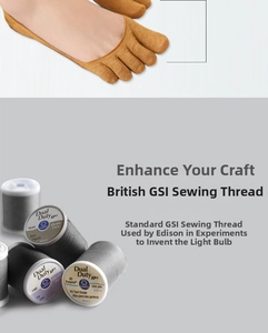 Detail of yellow five-finger liner socks reinforced with premium Coats sewing thread