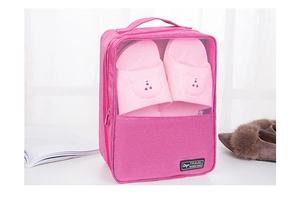 Detailed rose red waterproof oxford shoe bag with mesh window and sturdy handle