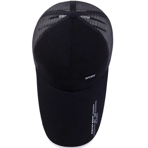 Men's black breathable mesh baseball cap with extended brim for summer outdoor sports