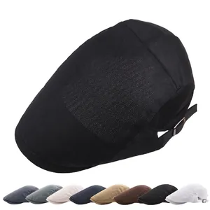 Hommes Femmes Été Maille Béret Chapeau Respirant Ivy Cap Plat Casquette Protection Solaire Réglable Couleur Unie Extérieur Léger