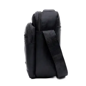 Waterproof black oxford fabric men's crossbody shoulder bag with multi-zipper compartments