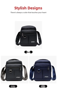 Waterproof oxford fabric men's crossbody bags available in black, grey, and blue colors