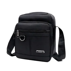 Waterproof black oxford cloth men's crossbody bag with adjustable strap and front zipper