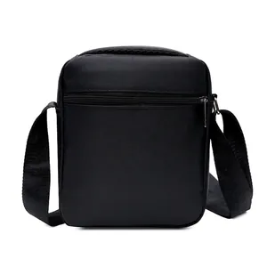 Classic black oxford fabric messenger bag for men with back zipper pocket and nylon strap
