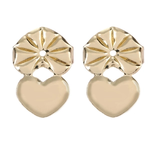Golden heart-shaped earring lifts with a decorative radial pattern for secure support