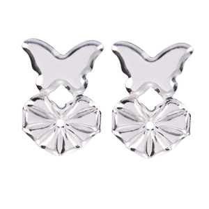 Macro shot of silver butterfly earring lifters providing extra support and comfort