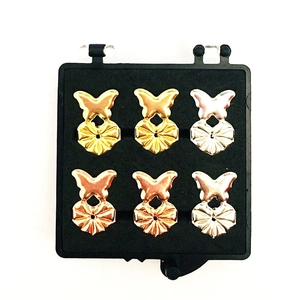Set of 6 butterfly earlobe lifters in gold, rose gold and silver finish detail view